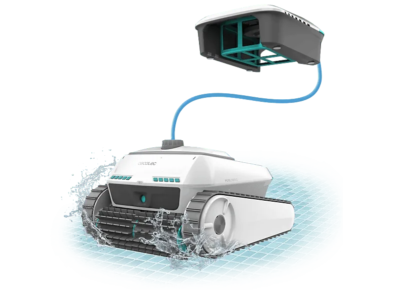 Robot LimpiaPiscinas - Cecotec Conga Pooldroid 10000 TotalClean AquaSkater, Fondo/paredes/línea de flotación/superficie, App y mando, 4 motores, Gris