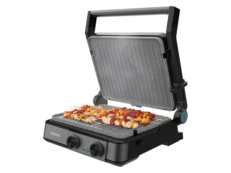 Grill - Cecotec Rock’nGrill 2200 Dual, W, Grill/Plancha reversible, 180º, Termostato dual, RockStone, Negro (imagen 1 de 3)
