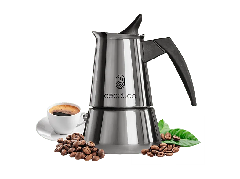 Cafetera tradicional - Cecotec Piccolina 900, Acero inoxidable, 450 ml (hasta 10 tazas), Apta para inducción/gas/eléctrica/vitro, Plata
