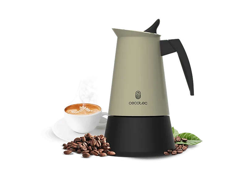 Cafetera tradicional - Cecotec Piccolina 900 Green, Acero Inoxidable, 450 ml, 10 tazas, Apta para Inducción, Gas, Eléctrica y Vitrocerámica, Verde