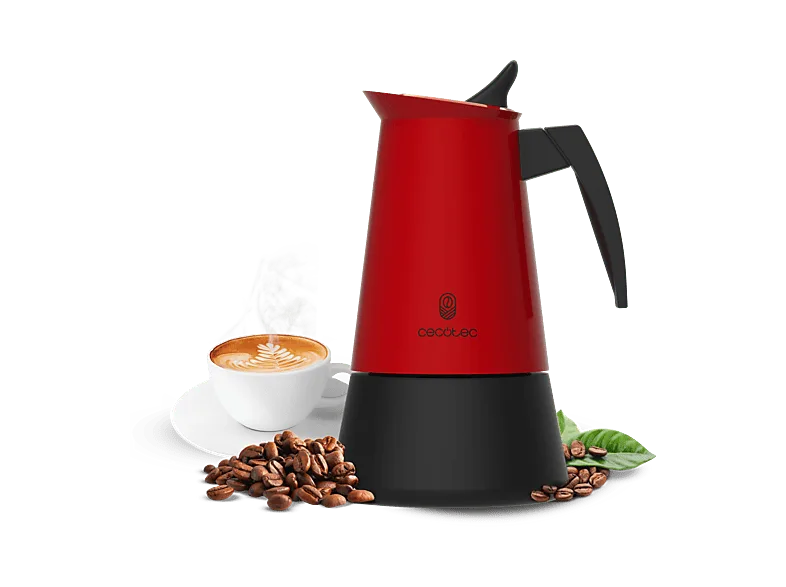 Cafetera tradicional - Cecotec Piccolina 600, 300 ml, 6 Tazas, Apta para inducción, Gas, Eléctrica Y Vitrocerámica, Rojo