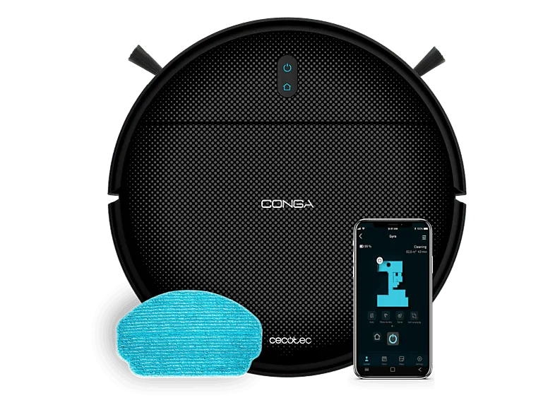 Robot friegasuelos - Cecotec Conga M10, 120 m², Sin enredos, Doble cepillo lateral, Plan de limpieza personalizado, Negro