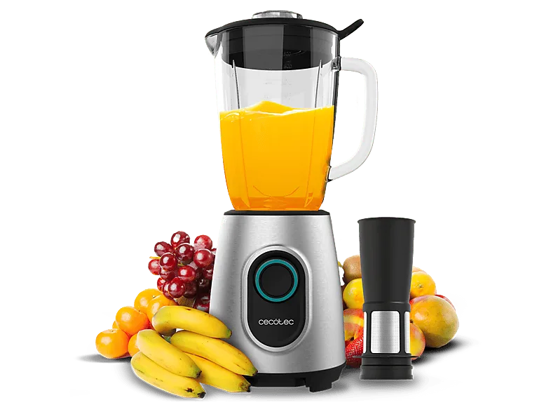 Batidora de vaso - Cecotec Power Black Titanium 2300MAX Inox, 2300 W, Cuchillas titanio negro, 1.8 L, Filtro licuados, Plata