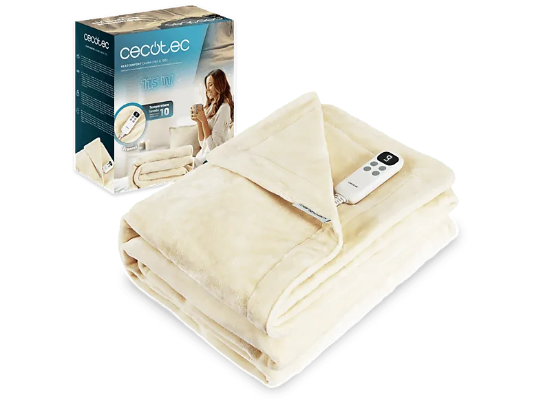 Manta eléctrica - Cecotec HeatConfort Calma (160 x 130) , 10 niveles de temperatura, Apagado automático, Lavable, Crema