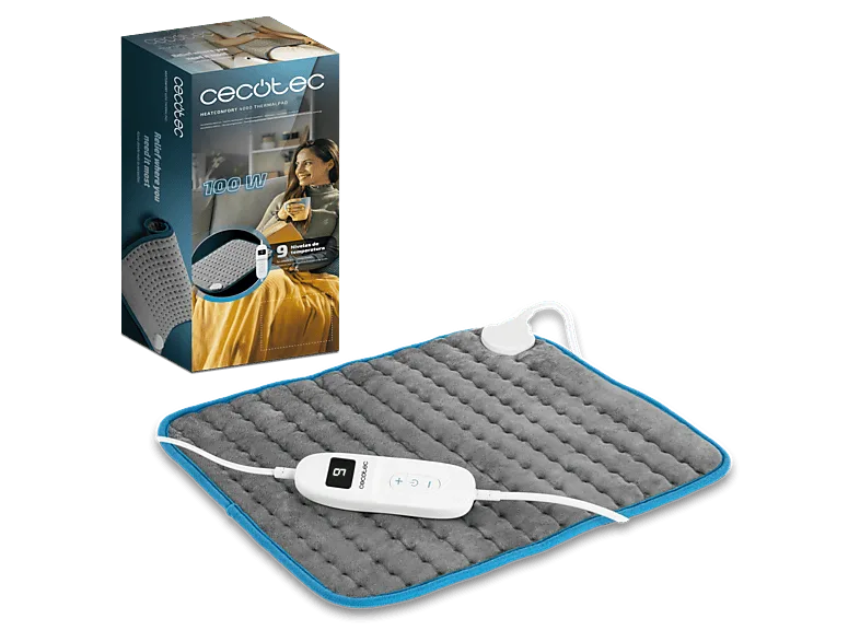 Almohadilla eléctrica - Cecotec HeatConfort 4000 ThermalPad, Manta eléctrica, 100W, Multizona, 9 Niveles de Calor, Apagado automático, Lavable, Gris