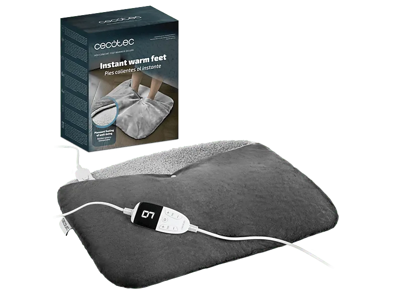 Calientapiés - Cecotec HeatConfort FootWarmer deluxe, 55x45 cm, 6 niveles de temperatura, Temporizador, Base antideslizante, Lavable, Gris