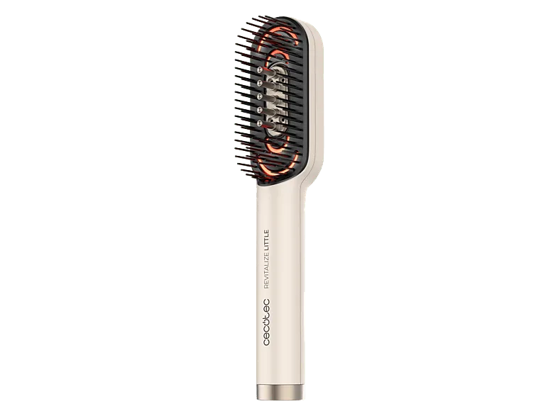 Cepillo alisador - Cecotec HairCare Revitalize Little, Reparador con 4 luces LED, Aplicador de serum y masaje vibratorio, Beige