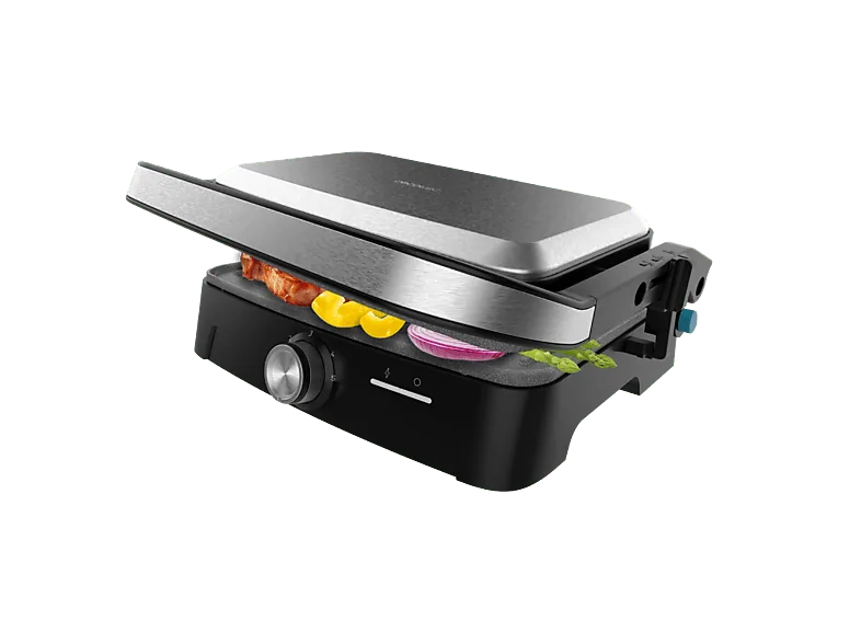 Sandwichera - Cecotec Rock'nGrill 1500 Full Open, W, Revestimiento RockStone, Apertura 180°, Placa flotante, Bandeja recogegrasas, Negro