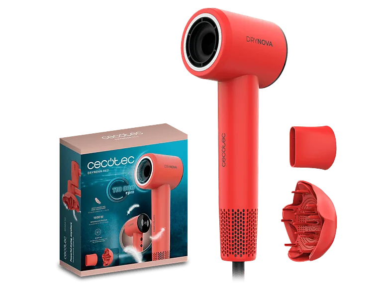 Secador - Cecotec DryNova Red, 1600 W, 4 Niveles de Temperatura, Regulación continua, Difusor incluido, Rojo (imagen 1 de 2)