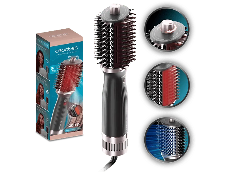Moldeador - Cecotec Air DryBold Elite Black, Tecnología iónica, 3 modos, Revestimiento cerámica, 1200W, Función aire frío, Modo wet, Negro (imagen 1 de 3)