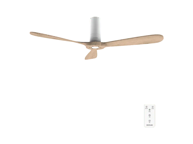 Ventilador de techo - Cecotec EnergySilence 5400 Classic, Motor DC 40 W, Mando, 6 velocidades, Temporizador 8h, 3 aspas, Blanco y madera clara (imagen 1 de 3)