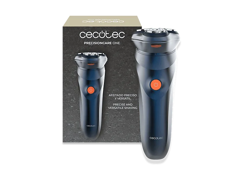 Afeitadora - Cecotec PrecisionCare One, Acero inoxidable, 75 min, IPX7, Cuchillas autoafilables, Doble anillo, Cabezal flotante, Bloqueo, Azul