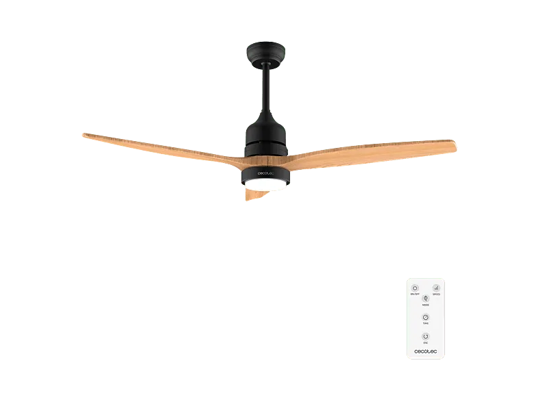 Ventilador de techo - Cecotec EnergySilence Aero 5230 Black&LightWood, 40 W, Motor DC, Luz LED 18 W (3 tonos), Mando, 6 velocidades, Negro