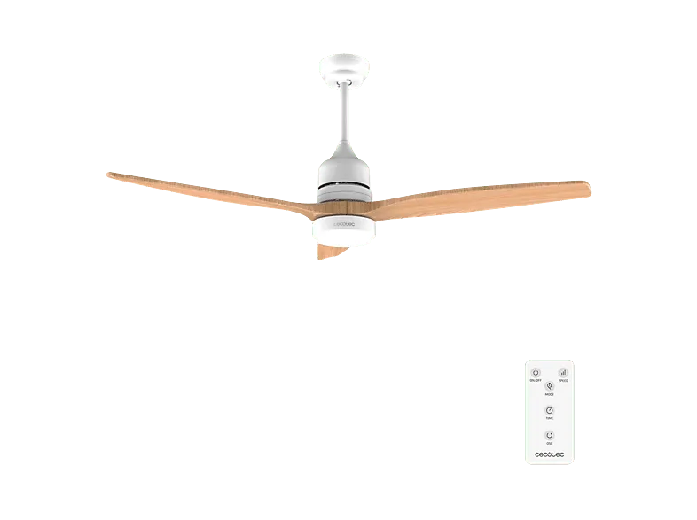 Ventilador de techo - Cecotec 5230 Whitewood, motor DC 40 W, luz LED 18 Mando, 6 velocidades, Temporizador 8 h, Doble altura, Multicolor (imagen 1 de 3)