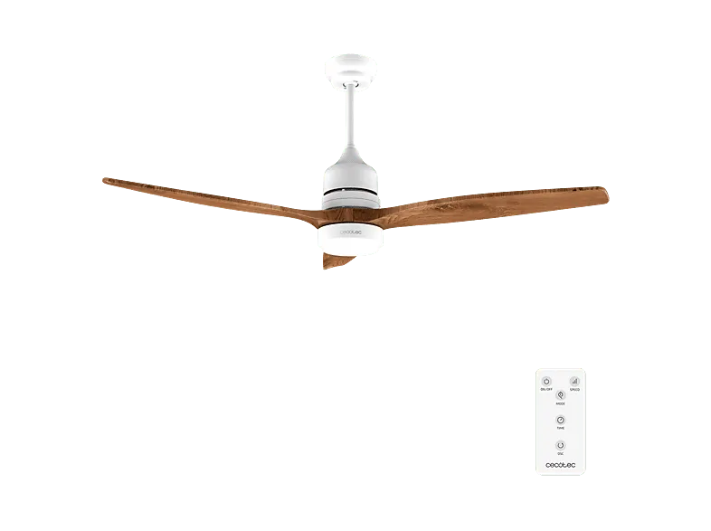 Ventilador de techo - Cecotec EnergySilence Aero 5230 White&BlackWood, motor, luz LED 18W 3 tonos, Mando, Temporizador 8h, 6 velocidades, Blanco (imagen 1 de 3)