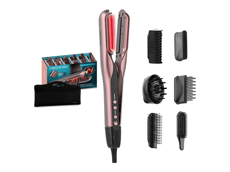 Secador - Cecotec AirLisse 6in1 iTwerk Black, Plancha de aire, Motor Brushless, Función Plasma, Cerámica con queratina, Multicolor
