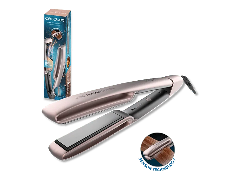 Plancha de pelo - Cecotec Lisse Plasma Sensor Black, inteligente, Plasma, NanoSilk, Placas flotantes, 160-220ºC, Auto apagado, Champagne Rosé (imagen 1 de 3)
