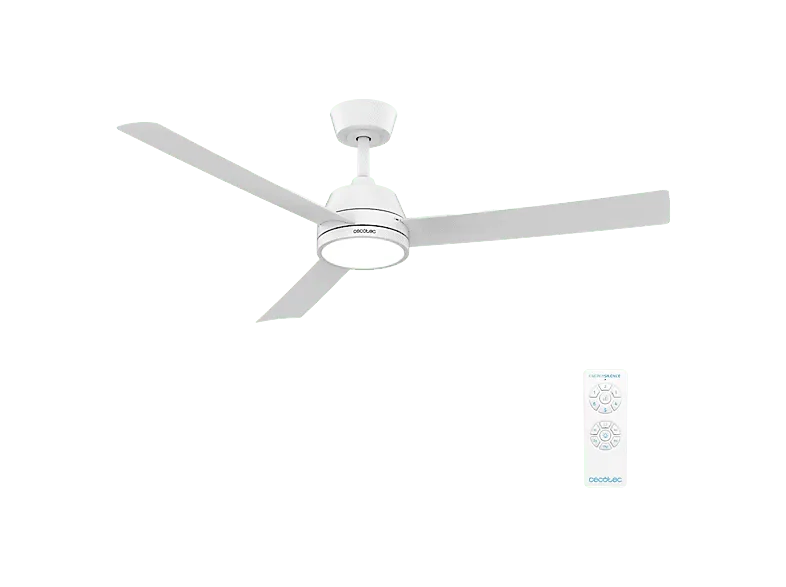Ventilador de techo - Cecotec EnergySilence Aero 452 QuickSnap White, 3 aspas, Luz LED, 6 velocidades, Mando, Temporizador, Verano/invierno, Blanco