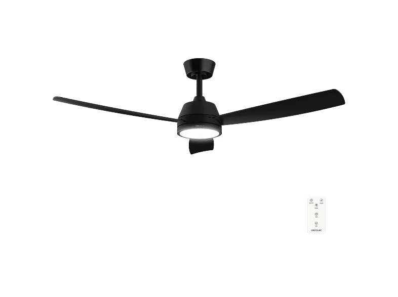 Ventilador de techo - Cecotec EnergySilence Aero 452 QuickSnap Black, 3 aspas, Luz LED, niveles, 30W, 6 velocidades, Mando, Temporizador, Negro – Negro