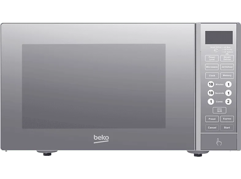 Microondas con grill - Beko MGF23330S, 900 W potencia del Microondas, 100W Grill, 5 Niveles, 23 l, Sliver