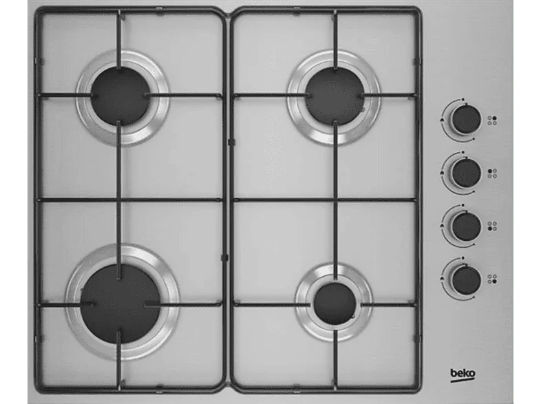 Placa de gas - Beko HIGG 64103 SX, 4 zonas, Gas Butano, 61 cm, Inox