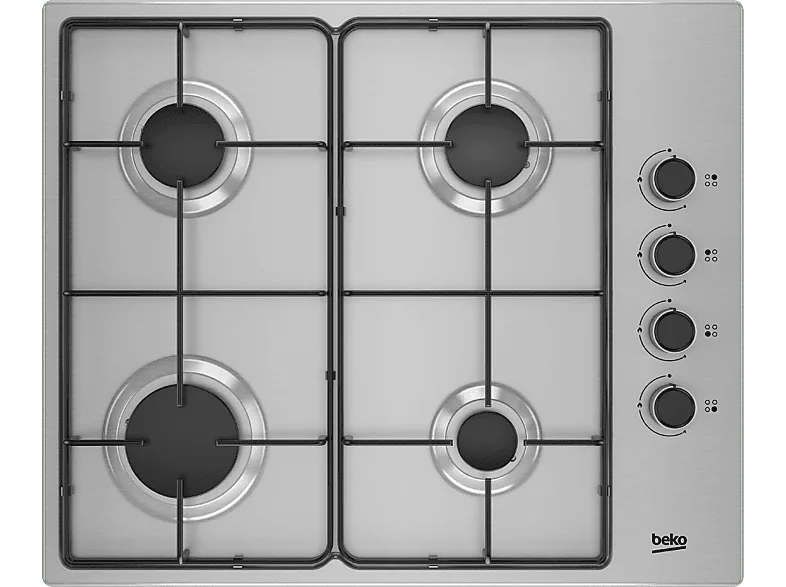 Placa de gas - Beko HIGG 64103 SXN, 4 zonas, Gas Natural, 61 cm, Inox