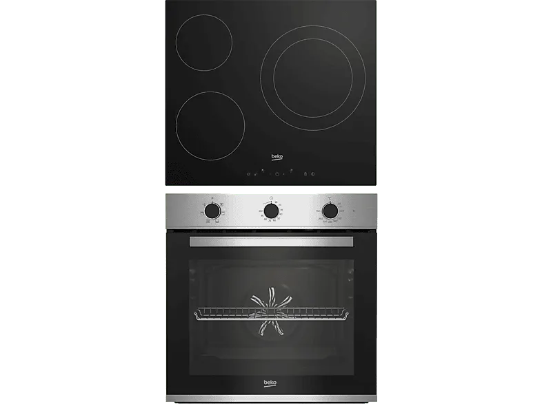 Pack Horno + Placa - Beko BBSE12122XD, Convencional, 72 l, Vitrocerámica, 3 zonas, Negro Inox