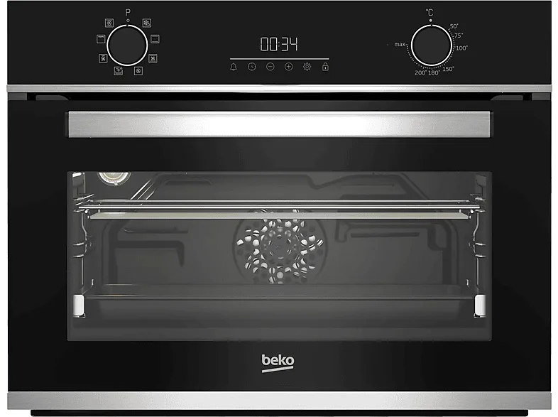 Horno compacto - Beko BBCM13300XC, Multifunción, Parcialmente catalítico, 48 l, 59.4 cm, Integrable, Negro