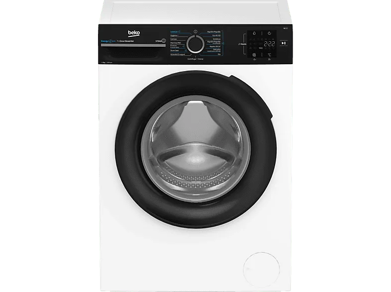 Lavadora carga frontal - Beko BM3WFSU38213, 8 kg, 1200 rpm, 15 Programas, Energy Spin, Steam Cure™, Motor ProSmart Inverter, Blanco