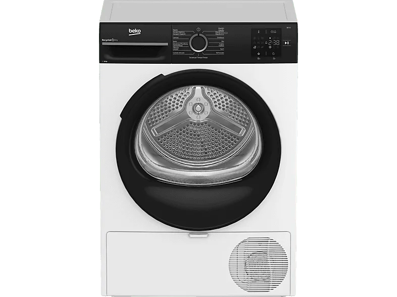 Secadora bomba de calor - Beko BM3T30230W, 10 kg, 15 Programas, Pantalla digital, AquaWave®, Blanco