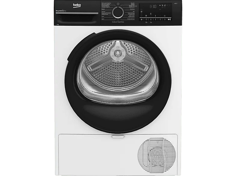 Secadora bomba de calor - Beko BM3T48249W, 8 kg, 15 Programas, Motor ProSmart Inverter, Pantalla digital, AquaWave, Blanco