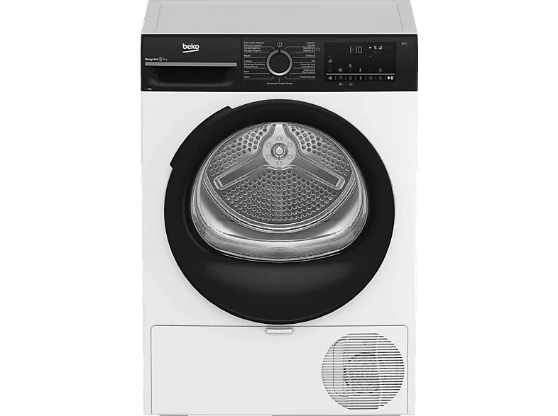 Secadora bomba de calor - Beko BM3T49240W, 9 kg, 15 Programas, Motor ProSmart Inverter, Pantalla digital, Aqua Wave, Blanco (imagen 1 de 3)
