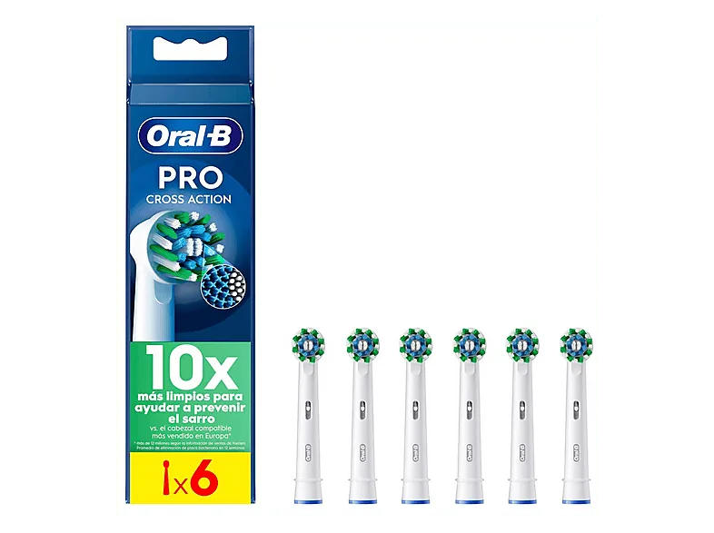 Recambio para cepillo dental - Oral-B Pro CrossAction, Cabezales De Recambio, 6 Unidades, Blanco