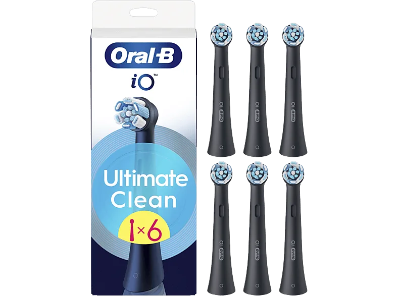 Recambio para cepillo dental - Oral-B iO Ultimate Clean, Pack de 6 unidades, Negro