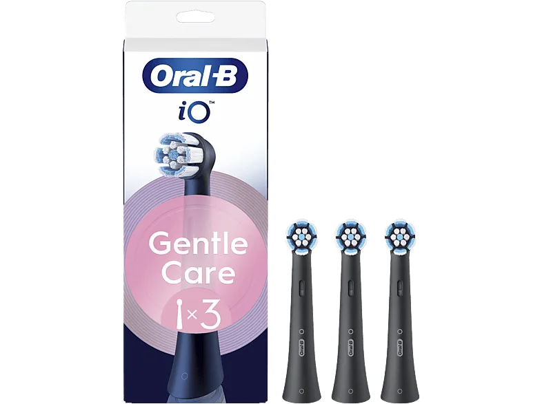 Recambio para cepillo dental - Oral-B iO Gentle Care, Pack de 3 unidades, Para encías sensibles, Negro