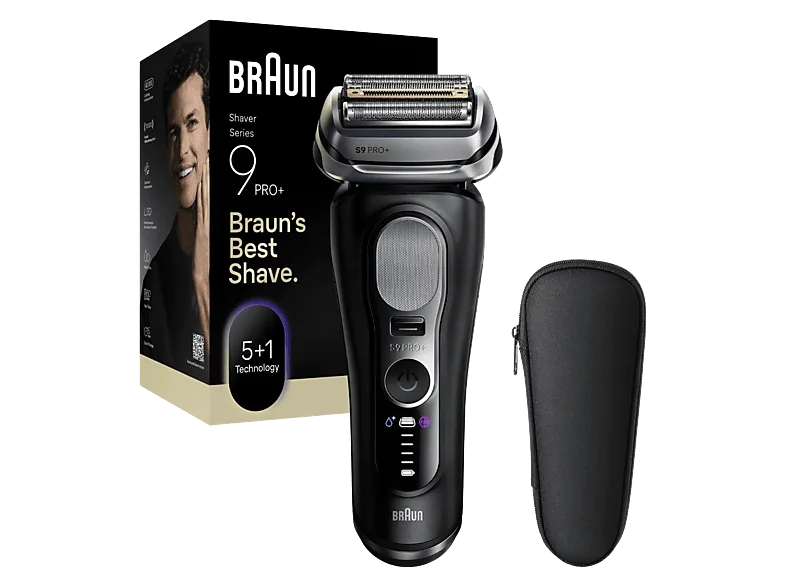 Afeitadora - Braun eléctrica Series 9 PRO+ 9600s, Pro SensoAdapt, 60 minutos autonomía, Afeitado en seco y mojado, Negro