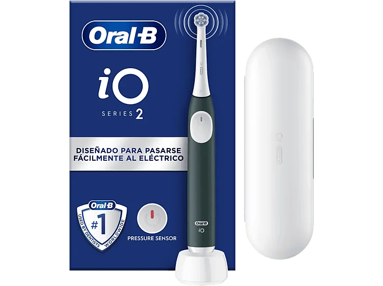 Cepillo eléctrico - Oral-B iO 2, 1 recambio, 3 modos, Temporizador, Sensor de presión, Diseñado por Braun, Verde Bosque