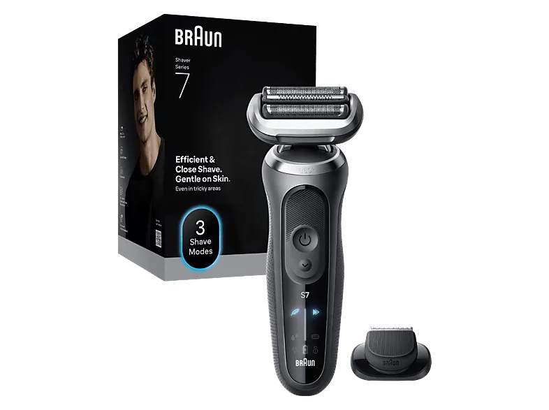 Afeitadora - Braun eléctrica Series 7 72-G1200S, 3 modos, 1 accesorio de precisión, 60 min autonomía, Afeitado en seco y mojado, Gris