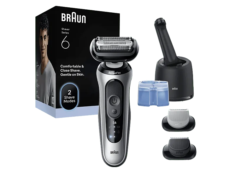 Afeitadora - Braun Eléctrica Series 6 62-S7650CC, Centro SmartCare, +2 Accesorios, 60 min autonomía, Afeitado en seco y mojado, Plata (imagen 1 de 3)