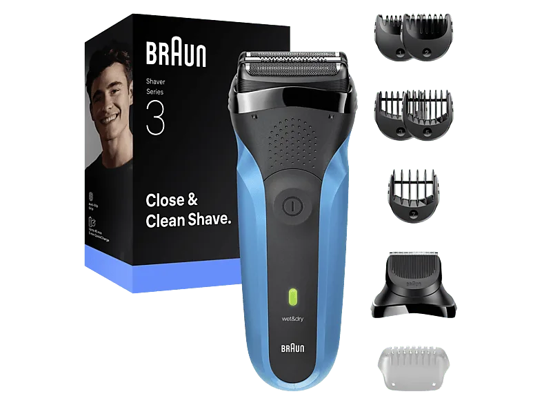 Afeitadora - Braun eléctrica Serie 3 310BT, 2 láminas Flex de afeitado, Wet&Dry, Azul