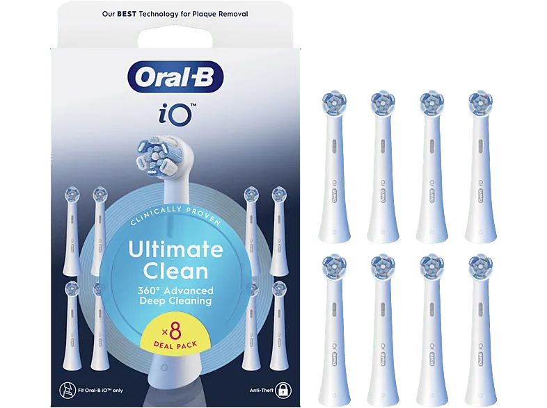 Recambio para cepillo dental - Oral-B iO Ultimate Clean, Pack De 8 Unidades, Blanco