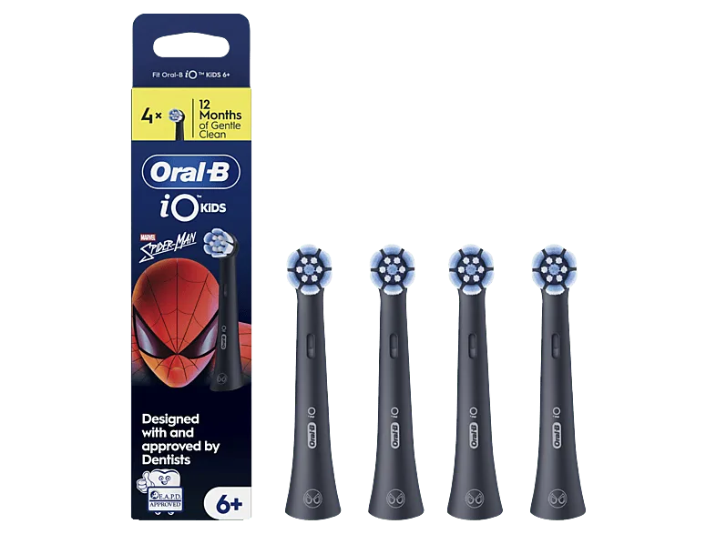 Recambio para cepillo dental - Oral-B iO Kids 6+, Diseño Spiderman by Marvel, Suave con dientes flojos y encías, 4 unidades