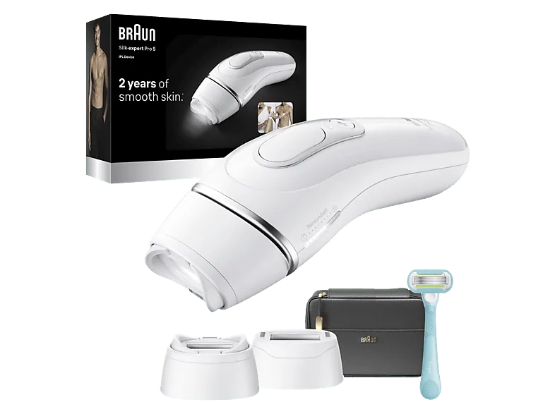 Depiladora IPL - Braun Luz Pulsada Silk·expert Pro 5 PL5234, Depilación en casa, Cabezal SmartFlex, SmartSkinProtect, ancho para hombre