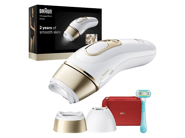 Depiladora IPL - Braun Luz Pulsada Silk·expert Pro 5 PL5221, Depilación en casa, Sensor SmartSkinProtect, Cabezal Smart Flex y de precisión
