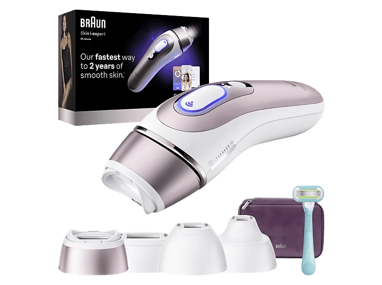 Depiladora IPL - Braun Luz Pulsada Smart Skin i·Expert PL7431, Depilación en casa, Con App e IA, SmartSkinProtect, Cabezal Flex + 3 cabezales