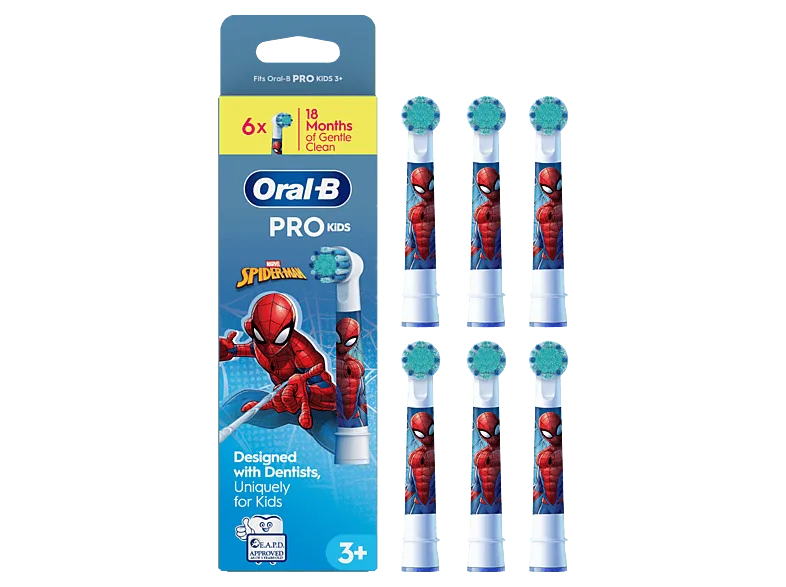 Recambio para cepillo dental - Oral-B Pro Kids 3+, Cabezales de recambio Marvel Spiderman, +3 años, Pack 6 unidades