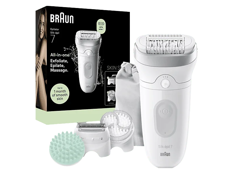 Depiladora - Braun Silk·épil 7 7-081 SkinSpa, Tecnología MicroGrip, Luz SmartLight, Wet&Dry, Piel suave duradera, Todo en uno, Plata