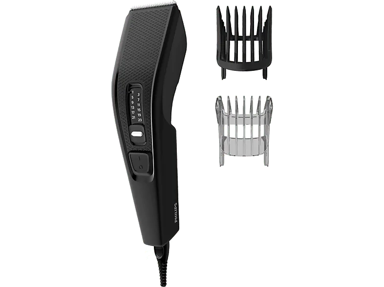 Cortapelos - Philips S3000 HC3510/15, 13 longitudes, Uso con cable, 2 cabezales pelo y barba, Negro