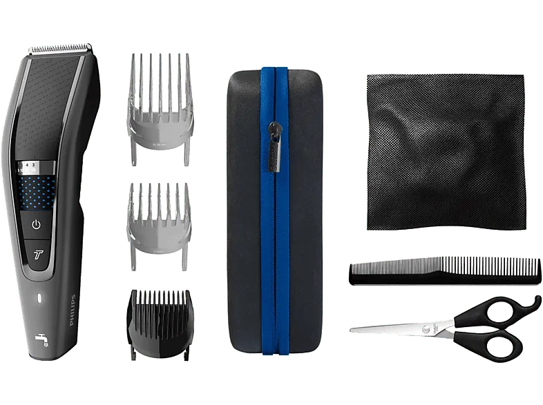 Cortapelos - Philips S5000 HC7650/15, 28 longitudes, 90 min autonomía, 3 cabezales, 2 para pelo y 1 barba, kit barbero, sensor Poweradapt, Gris