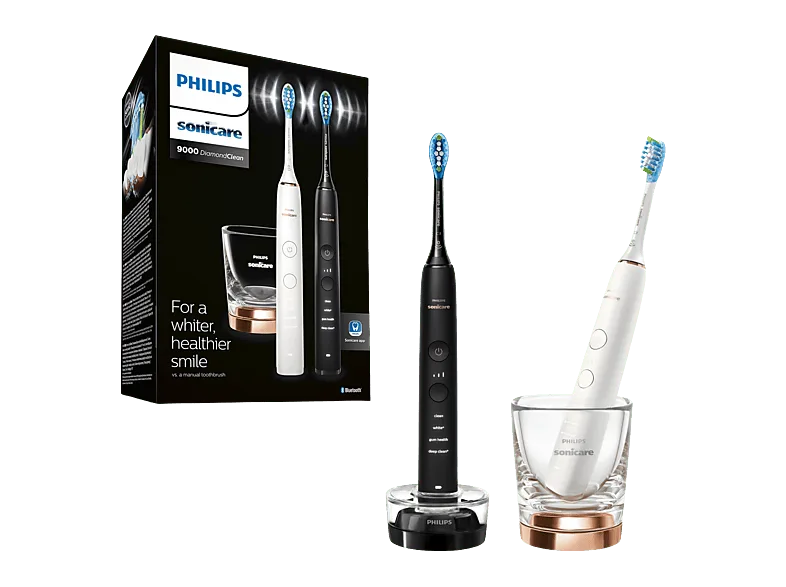 Cepillo eléctrico - Philips DiamondClean 9000 HX9914/57, 2 unidades, App smartphone, Tecnología sónica, Sensor de presión, Temporizadores intuitivos